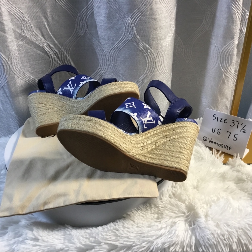 Louis Vuitton Navy Blue Monogram Espadrille Platform Sandals - Picture 4 of 13